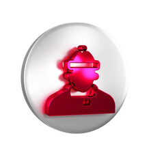 Sticker - Red Autumn clothes icon isolated on transparent background. Silver circle button.