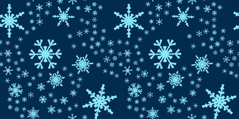 Poster - Snowflakes seamless pattern for Christmas holidays. Xmas snowflake ornament for winter holidays greeting card or wrapper. Christmas snowfall texture.