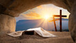 crucifixion at sunrise empty tomb with shroud resurrection of jesus christ