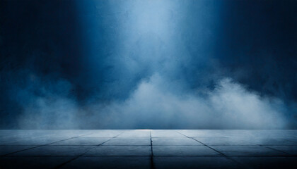 Sticker - the concrete floor and studio room with smoke float up the interior texture for display products dark street asphalt abstract dark blue background