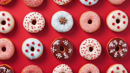 Wall Mural - Winter christmas donuts on red background