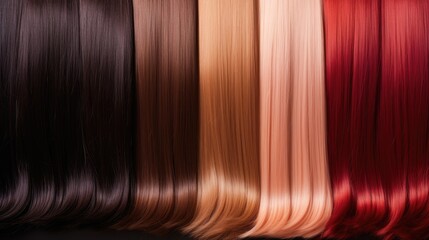 Wall Mural -  a group of different colored hair on a black background with long hair in the middle of the image and the bottom half of the hair in the middle of the image.