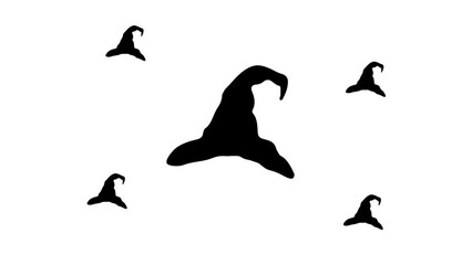 Poster - Zoom in and out animation the wizard hat symbol. Large black symbol in the center and four small symbols around. Seamless looped 4k animation on white background