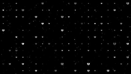 Poster - Template animation of evenly spaced broken heart symbols of different sizes and opacity. Animation of transparency and size. Seamless looped 4k animation on black background with stars