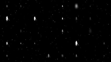 Poster - Template animation of evenly spaced samurai symbols of different sizes and opacity. Animation of transparency and size. Seamless looped 4k animation on black background with stars