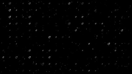 Poster - Template animation of evenly spaced mars symbols of different sizes and opacity. Animation of transparency and size. Seamless looped 4k animation on black background with stars
