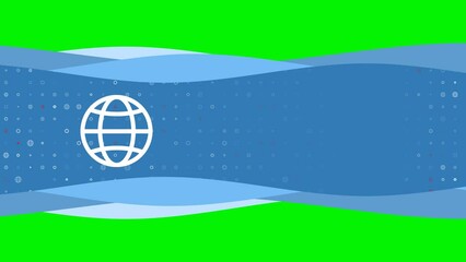 Poster - Animation of blue banner waves movement with white web symbol on the left. On the background there are small white shapes. Seamless looped 4k animation on chroma key background