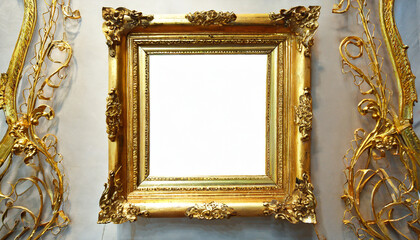 Wall Mural - old antique gold frame over white background