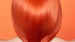  the back of a woman's head with long, red hair in front of an orange background, with the top part of her hair highlighted in the shape of a heart.