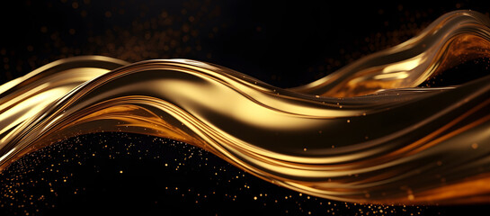 Golden wave with gold dust on black background.