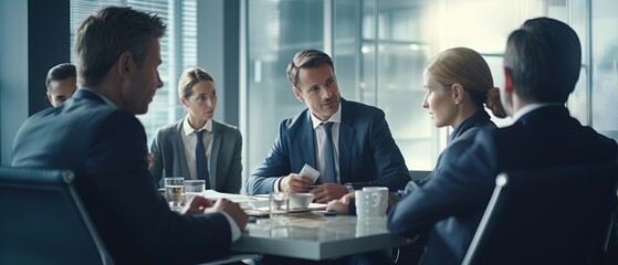 People in suits are working on a business meeting.