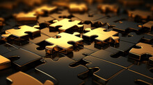 Abstract Background. Outstanding Golden Jigsaw Puzzle On Black.business Concept. Ai Generative