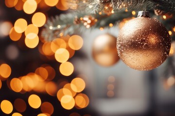 Wall Mural - Decorated Christmas tree on blurred, sparkling and bokeh light background.