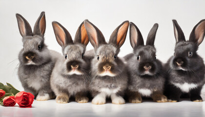 Wall Mural - five little cute rabbit on a white background