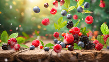 Falling Fresh Ripe Wild Berries Generative Ai