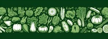 Vegetables With Doodles On Green, In The Style Of Heavy Outlines Generative AI