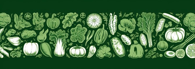 vegetables with doodles on green, in the style of heavy outlines Generative AI