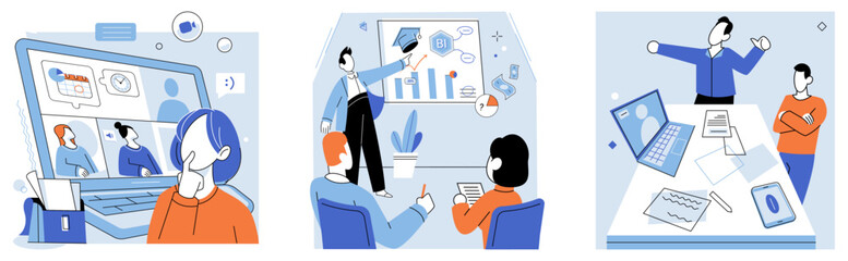 corporate training vector illustration. the corporate training metaphor compared teamwork to well oi