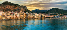 Italy. Sicily Island Scenic Places. Cefalu - Beautifl Old Town With Great Beaches