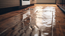 Flooded Floor In Kitchen From Water Leak. Damage , Property Insurance Concept