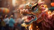 Chinese dragon in chinese lunar new year parade, closeup of photo