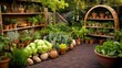 Vegetables in pots on the garden bed. Gardening concept