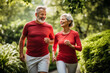 © Moritz - Elderly old couple jogging in a park: Celebrating health and fitness in later life
