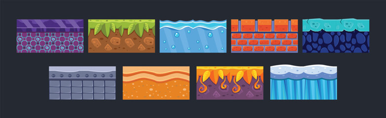 Poster - Ground Textures for Game Platform Colorful Vector Set