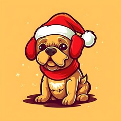 Wall Mural - Cute dog face in santa red hat