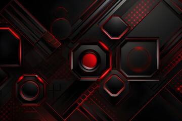 Wall Mural - Red and black colors technology shapes geometrical background