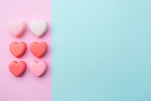 Pink And White Heart Cookies On A Pastel Pink And Blue Background