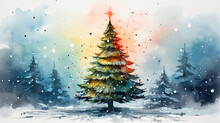 Abeto Navidad - Arbol Navidad Ilustración Acuarela Pintura - Bola De Navidad Decoracion - Felicitacion