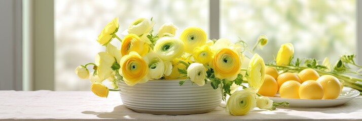 Wall Mural - Easter yellow flowers, banner