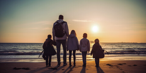 Poster - People walking on the beach - Generative AI