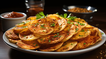 Wall Mural - Spicy baked potato crisps.