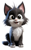 Fototapeta Zwierzęta - Adorable cute black and white fur cat character on transparent background, generative ai