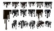 Dripping black paint, melting chocolate or dripping black oil. Set of abstract liquid splash elements. Flat vector illustration of splash ink flows