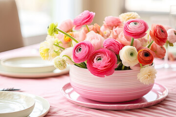 Wall Mural - Easter table setting with flowers