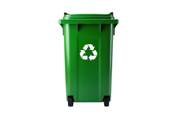 A Green Garbage Container with Recycling Symbol isolated on a transparent background.