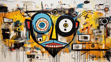 Wall Mural - painting style illustration of punk zombie abstract face  graffiti style, modern contemporary artwork, Generative Ai