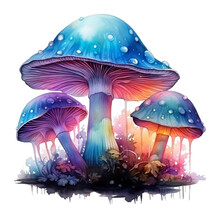 Watercolor Neon Mushrooms. Generative AI, Png