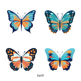 Fototapeta Motyle - Bundle of vector butterflies in soft and pastel colors. A colorful collection of butterfly clipart