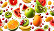 Collection of fresh fruits slices on white background