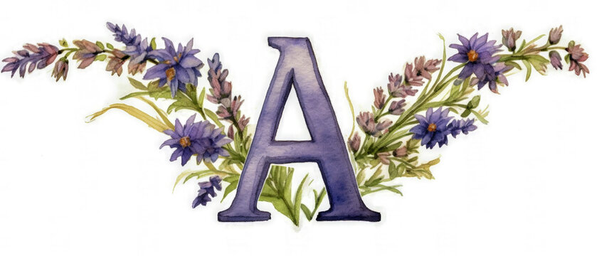 Letter A surrounded by flowers - Generative AI