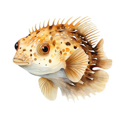 Wall Mural - Watercolor puffer fish. Generative AI, png