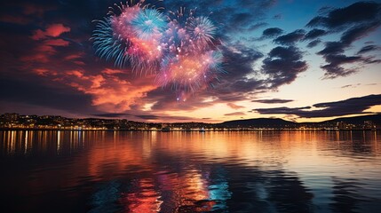 Wall Mural - fireworks over the lake