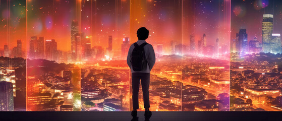 Poster - Man with city night view - Generative AI