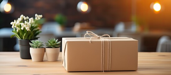 isolated office a white box with a background of flat warehouse packaging sat on the desk containing a gourmet food gift covered with a beautifully crafted carton container