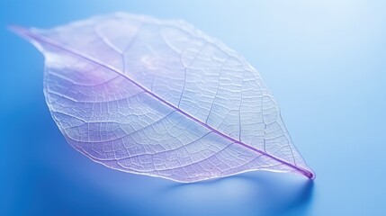  Macro Photo of Transparent Skeleton Leaves in Blue Background