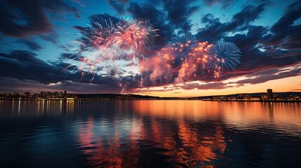 Wall Mural - Colorful fireworks in New Year's Eve.